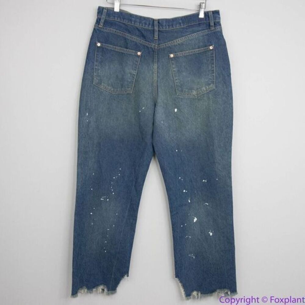 NEW Free People paint splatter raw hem cropped‎ Maggie straight jeans, 31 - Picture 5 of 16